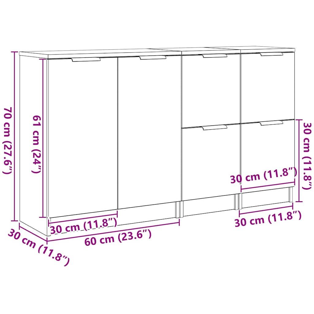 Sideboards 3er Set Schwarz Eichenholz